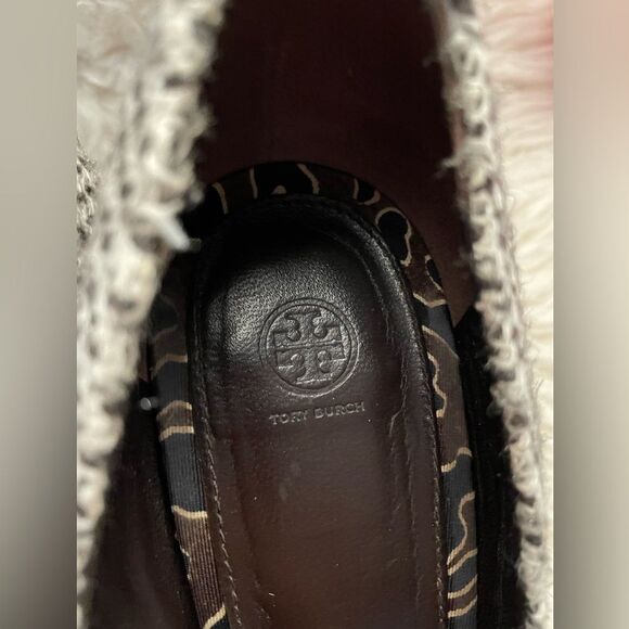 Tory Burch Heels Cleo Tweed Silk Bow Navy Mix Media 8.5 - Picture 7 of 13